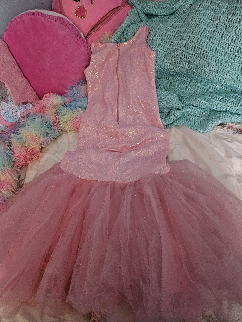 Chasing Fireflies  Pink Sparkle Tulle Mermaid Kids Costume Dress - Picture 6 of 8